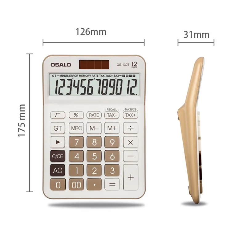 OSALO OS-130T Solar Power Large Screen ABS Desktop Calculator 12 Digit Financial Accounting Calculator - Green