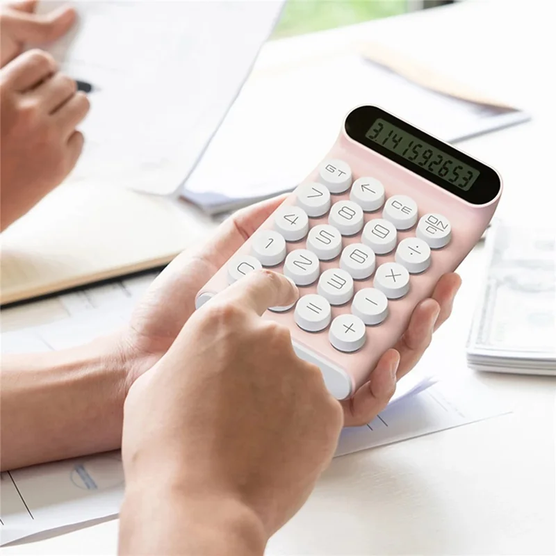 LOCOCK JS01 آلة حاسبة ميكانيكية بشاشة عرض LCD مقاومة للانزلاق و10 أرقام للعمل المكتبي - أسود