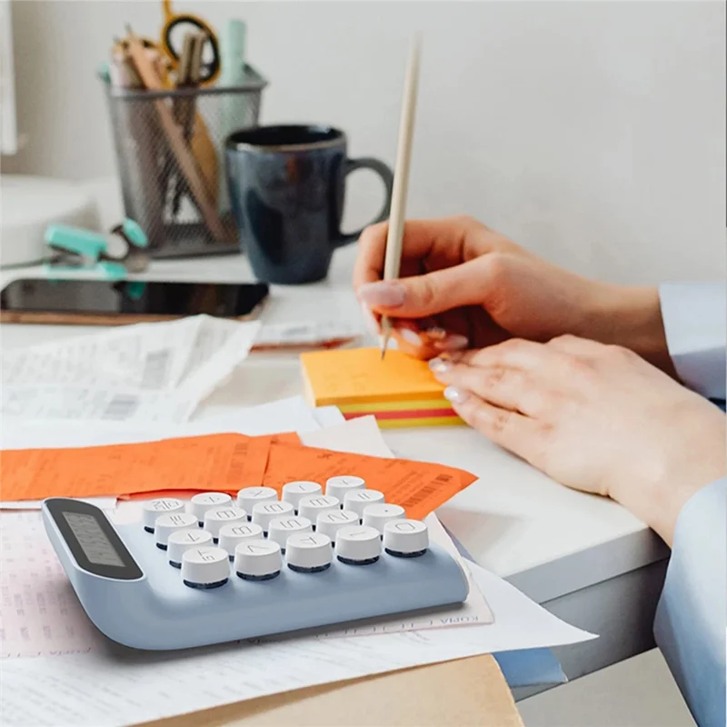 LOCOCK JS01 آلة حاسبة ميكانيكية بشاشة عرض LCD مقاومة للانزلاق و10 أرقام للعمل المكتبي - أسود