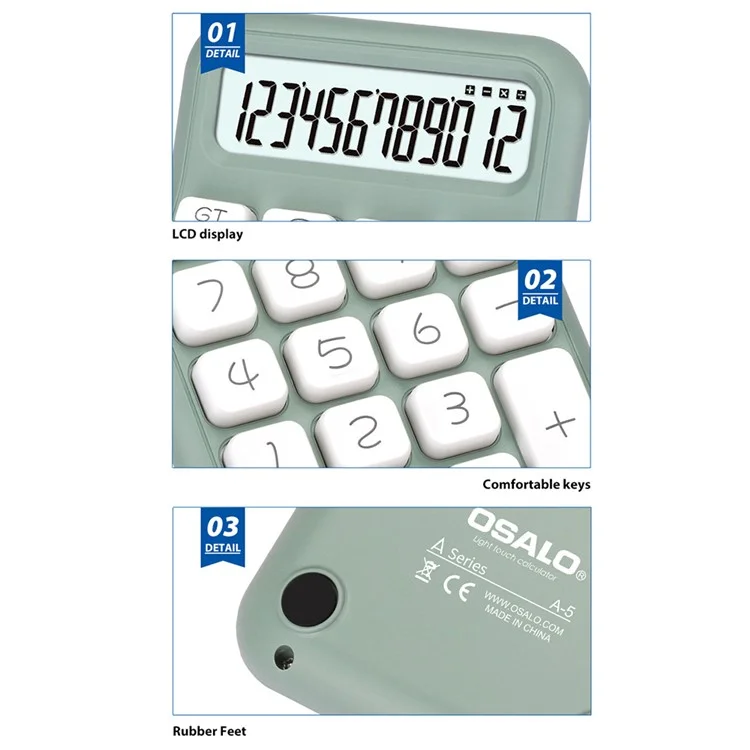 OSALO A-5 High Button Mini Desktop Calculator Office Accounting Financial Tool - Verde