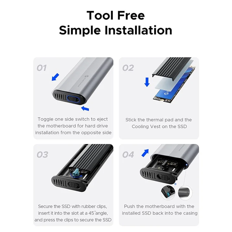 ORICO AXM2S-G2-V1-GY-BP М.2 NVME SSD Enclosure USB Type-C 3.2 to NVME Adapter