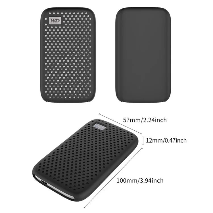 Para Western Digital My Passport SSD Silicone Case Heat Dissipation Anti-Drop Protective Cover - Black