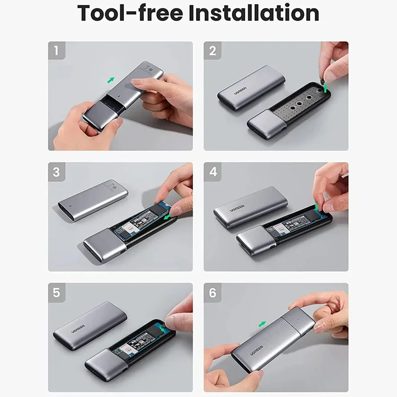 UGREEN 25355 M.2 NVME SATA SSD Enclosure USB C 3.1 Gen 2 10Gbps Storage Module for M Key  /  B&M Key