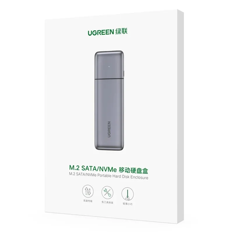 UGREEN 25355 M.2 NVME SATA SSD Enclosure USB C 3.1 Gen 2 10Gbps Storage Module for M Key  /  B&M Key
