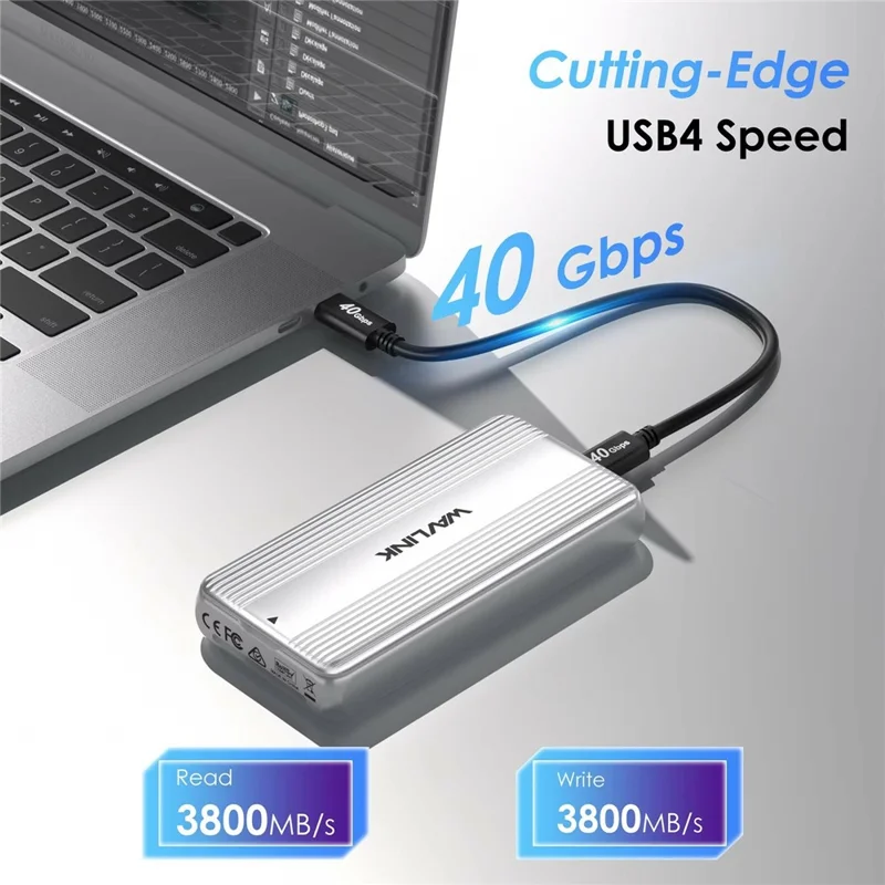 WAVLINK ST406C M.2 NVMe SSD Enclosure USB4 40Gbps Aluminum Alloy Hard Drive Case Support 2280  /  2260  /  2242  /  2230