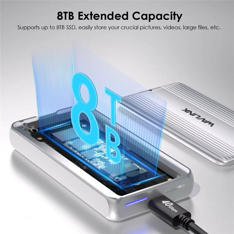 WAVLINK ST406C M.2 NVMe SSD Enclosure USB4 40Gbps Aluminum Alloy Hard Drive Case Support 2280  /  2260  /  2242  /  2230