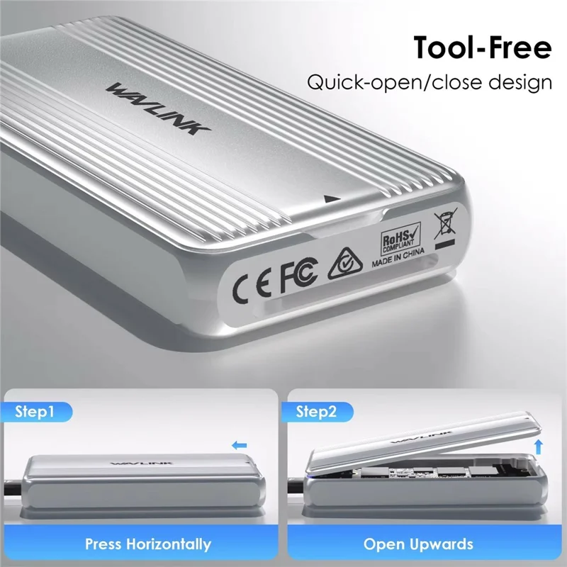 WAVLINK ST406C M.2 NVMe SSD Enclosure USB4 40Gbps Aluminum Alloy Hard Drive Case Support 2280  /  2260  /  2242  /  2230