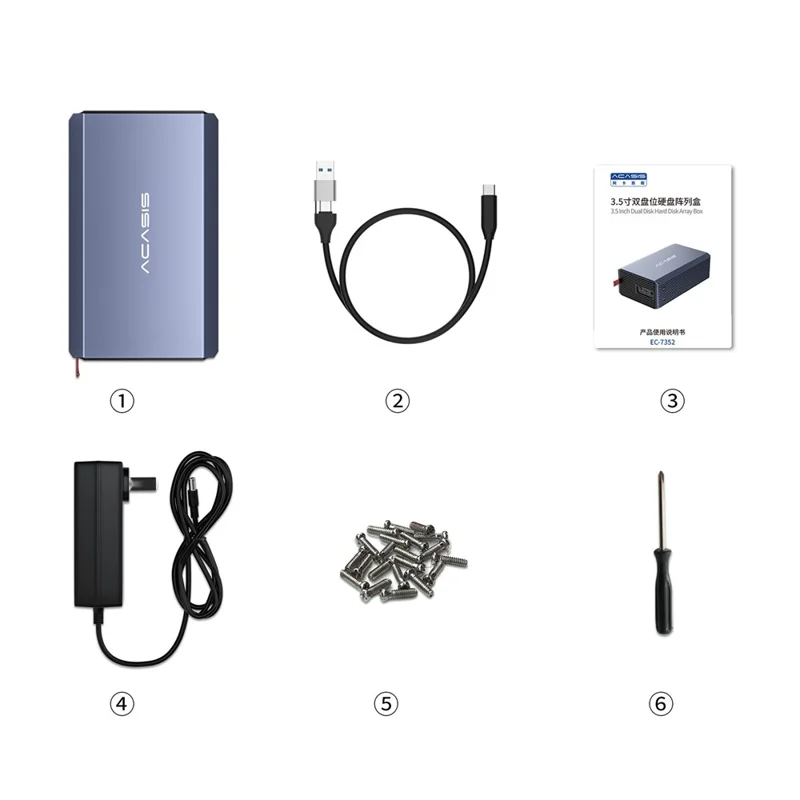 ACASIS EC-7352 Dual Bay Hard Drive Enclosure USB 3.0 External RAID Enclosure for 2.5 / 3.5 Inch SATA HDD SSD Up to 48TB - AU Plug