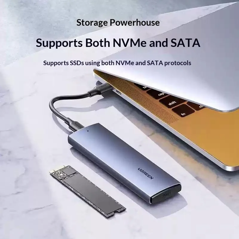 UGREEN CM578 Корпус для M.2 NVMe / SATA, двухпротокольный, 10 Гбит/с, USB-C 3.2 поколения 2, поддержка до 8 ТБ