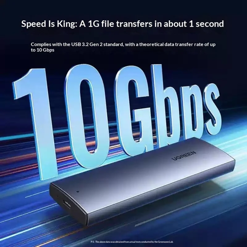 UGREEN CM578 Корпус для M.2 NVMe / SATA, двухпротокольный, 10 Гбит/с, USB-C 3.2 поколения 2, поддержка до 8 ТБ