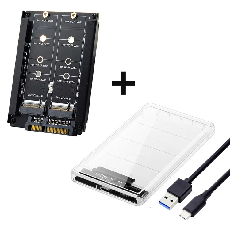 SA-031+UC-079 Dual NGFF B+M-Key M.2 SSD Card JOBD Raid0 Span Bridge to USB3.0 Type-C USB-C 2.5inch SATA Combo Enclosure