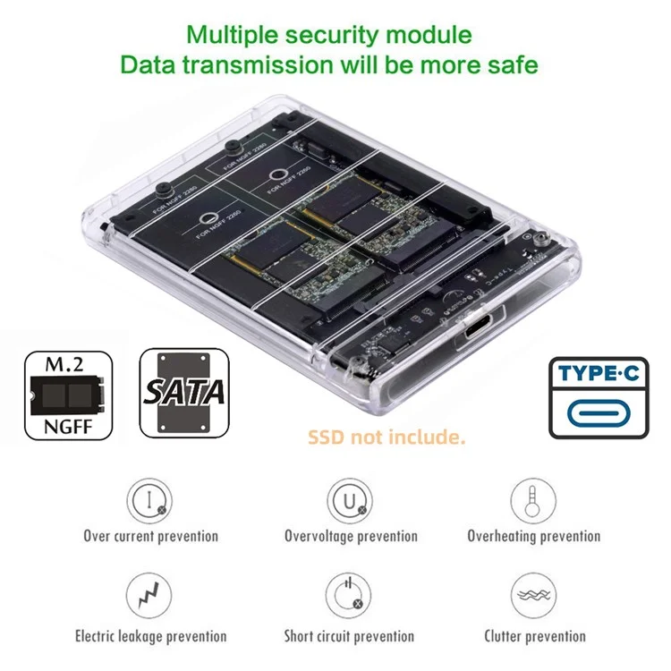 SA-031+UC-079 Dual NGFF B+M-Key M.2 Tarjeta SSD Jobd Raid0 Span Bridge a USB3.0 Tipo-c USB-C 2.5 Pulgadas SATA Combo Copo