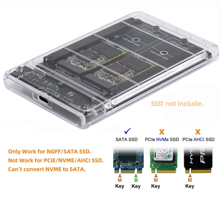 SA-031+UC-079 Dual NGFF B+M-Key M.2 SSD Card JOBD Raid0 Span Bridge to USB3.0 Type-C USB-C 2.5inch SATA Combo Enclosure