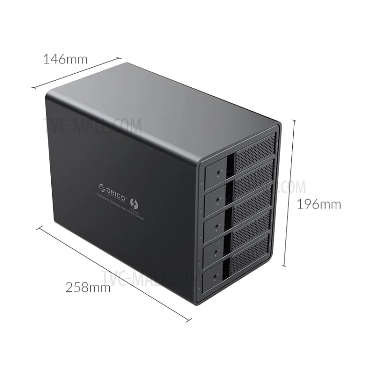 ORICO 9558T3 Boîtier de disque dur en alliage d'aluminium à 5 baies de 3,5 pouces avec interface Thunderbolt 3 - Noir