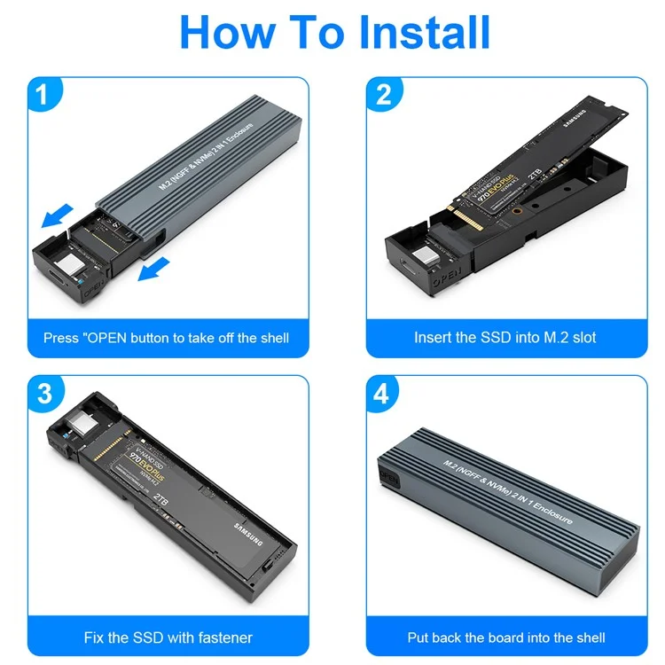 HY2171 SATA M.2 NGFF Nvme 2-in-1-Gehäuse 10Gbps Solid State Festplatte