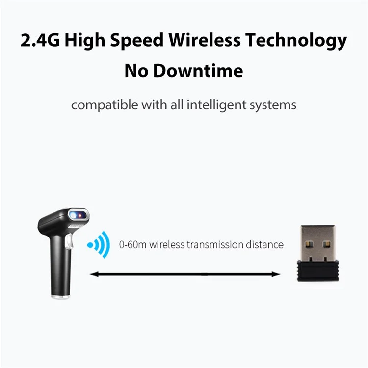 Leitor de código de barras sem fio WHS26 2.4G, manual de mão