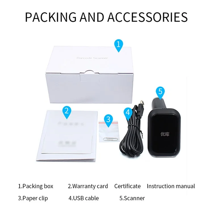Leitor de código de barras sem fio WHS26 2.4G, manual de mão