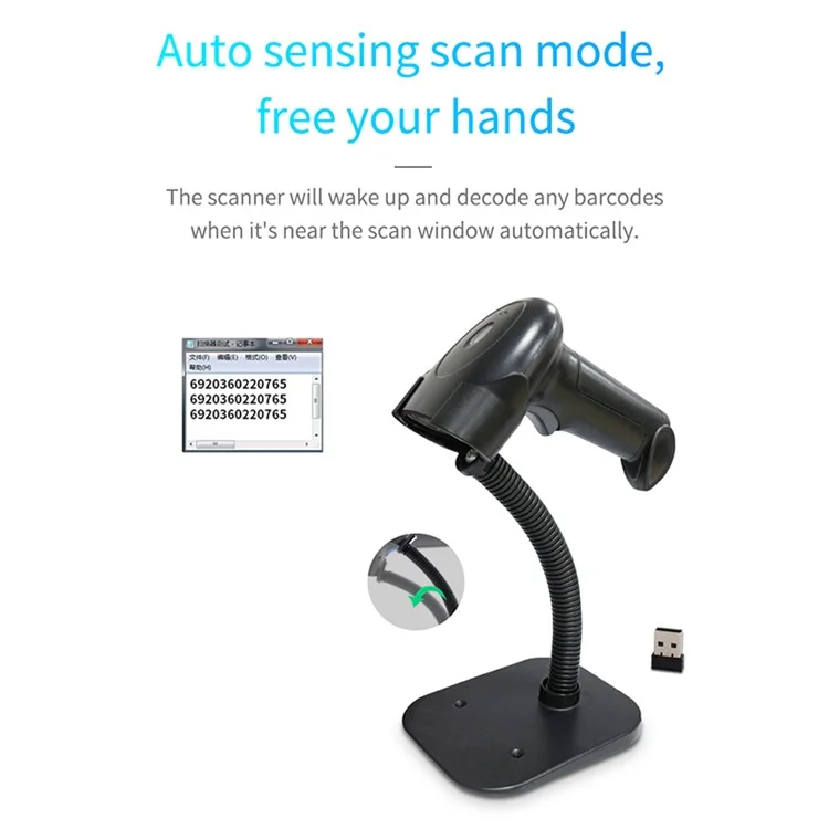 Leitor de código de barras QR sem fio Bluetooth 2.4G WHS22 portátil