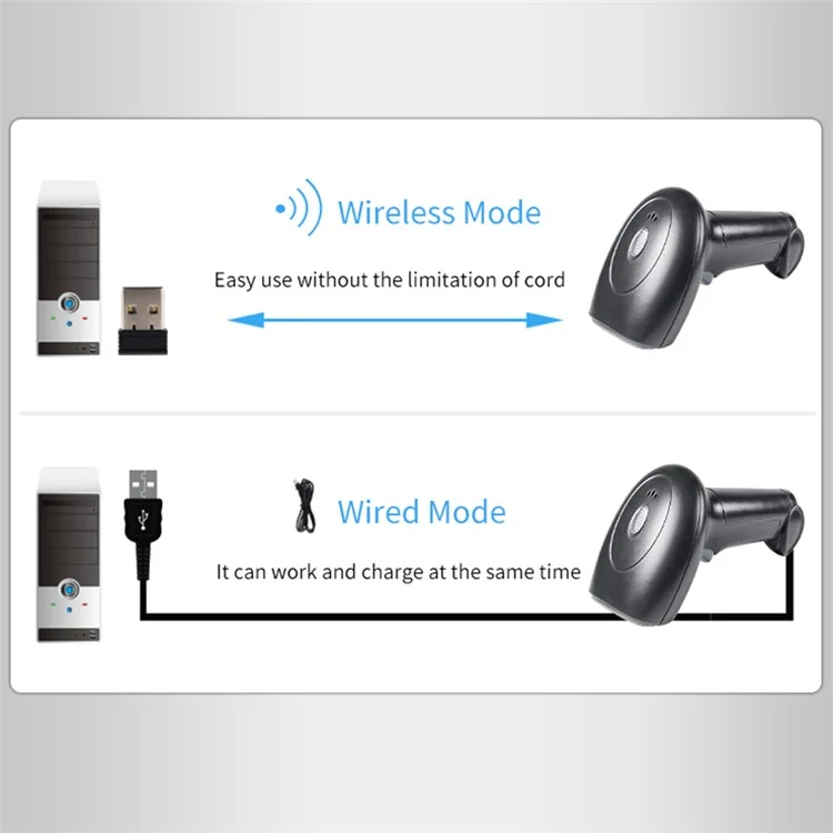 Leitor de código de barras QR sem fio Bluetooth 2.4G WHS22 portátil