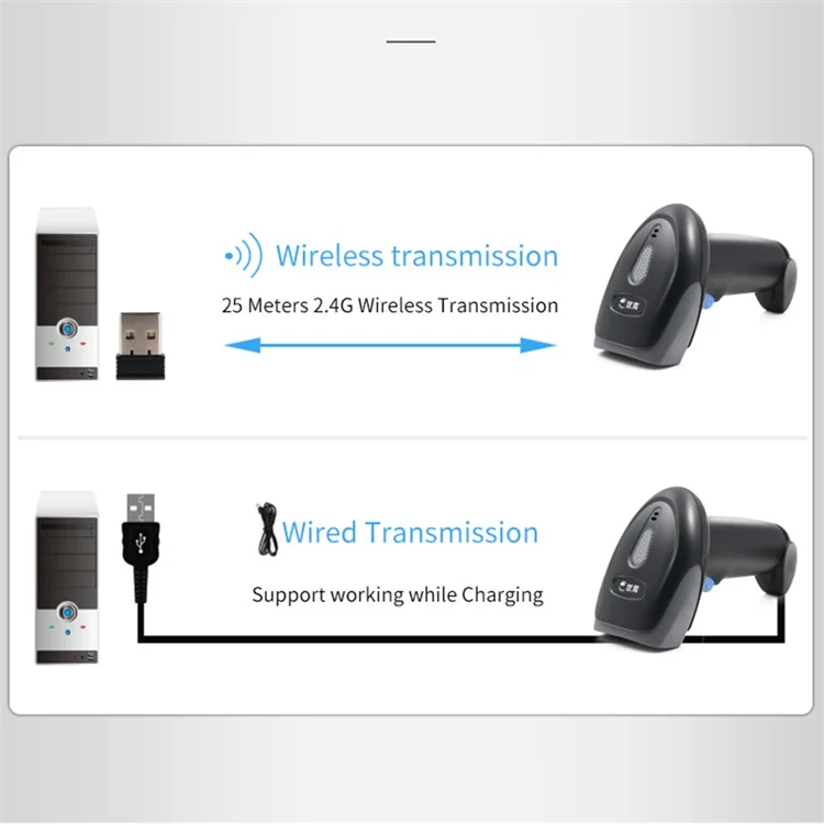 Lecteur de code-barres et QR code sans fil Bluetooth 2,4 GHz BWM930
