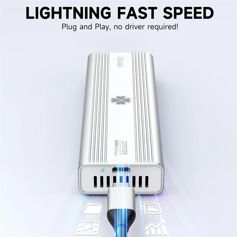IDISKK 40gbps M.2 Nvme SSD Gabinete USB-C Case SSD Externa Com Ventilador Embutido, Leit Velocidade: 3000 mb / s (memória 2tb)