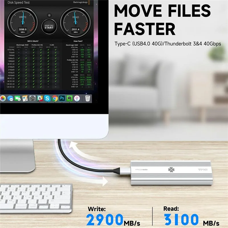 IDISKK 40gbps M.2 Nvme SSD Gabinete USB-C Case SSD Externa Com Ventilador Embutido, Leit Velocidade: 3000 mb / s (memória 2tb)
