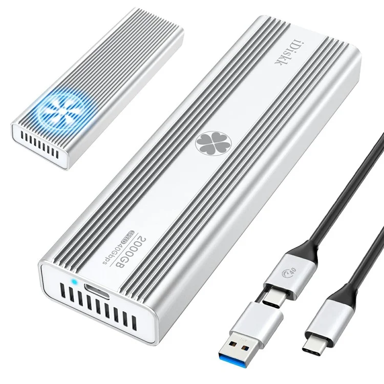 IDISKK 40Gbps M.2 Nvme SSD Enclosure USB-C External SSD Case with Built-In Fan, Read Speed: 3000MB / s (Without Memory)