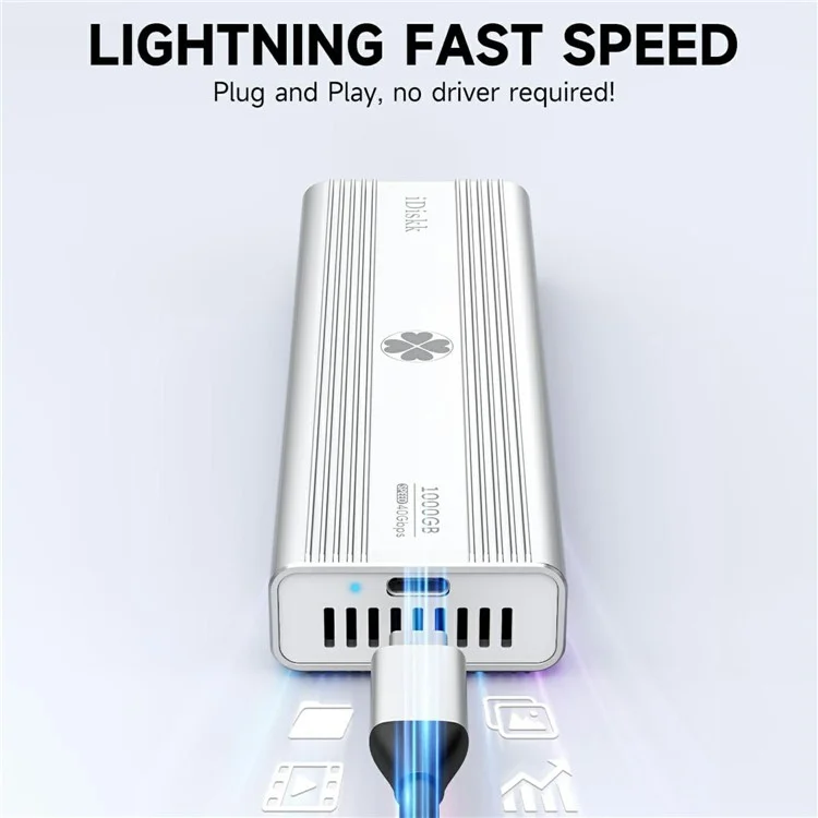 IDISKK 40Gbps M.2 Nvme SSD Enclosure USB-C External SSD Case with Built-In Fan, Read Speed: 3000MB / s (Without Memory)