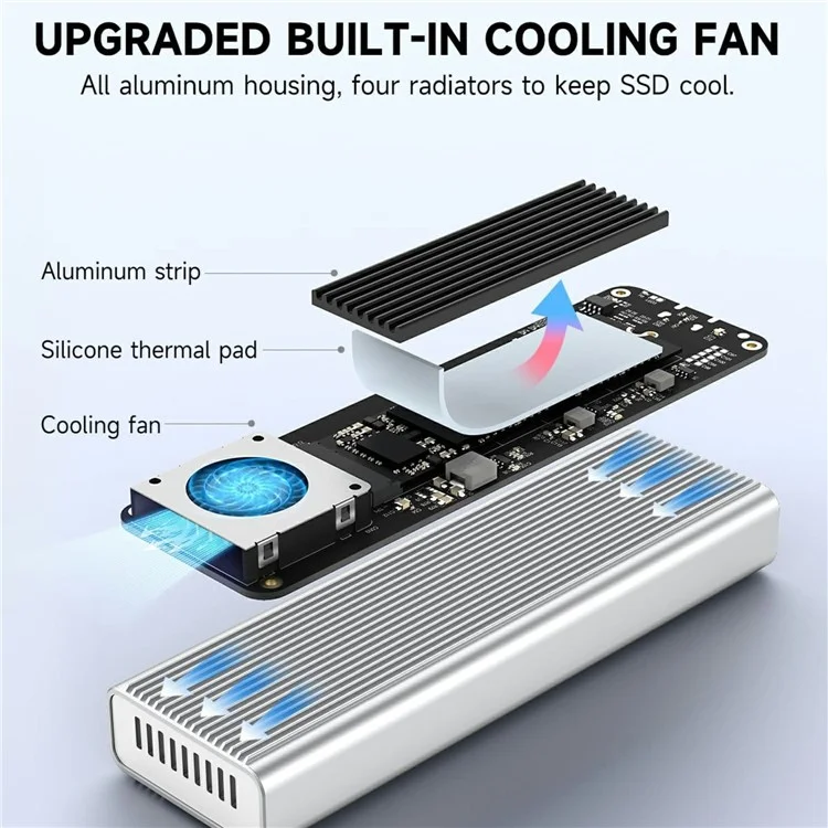 IDISKK 40Gbps M.2 Nvme SSD Enclosure USB-C External SSD Case with Built-In Fan, Read Speed: 3000MB / s (Without Memory)