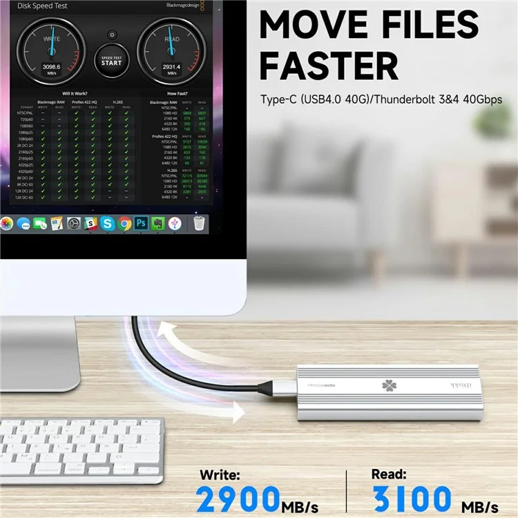 IDISKK 40Gbps M.2 Nvme SSD Enclosure USB-C External SSD Case with Built-In Fan, Read Speed: 3000MB / s (Without Memory)