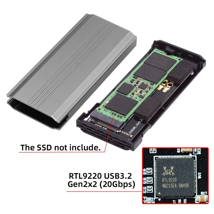 UC-145-20G RTL9220 Type-C USB3.2 USB4 20Gbps to M-Key M.2 NGFF NVME SATA SSD PCBA Enclosure