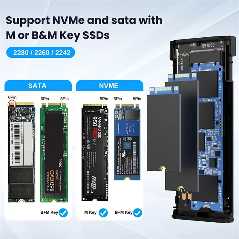 UC-145-20G RTL9220 Type-C USB3.2 USB4 20Gbps to M-Key M.2 NGFF NVME SATA SSD PCBA Enclosure