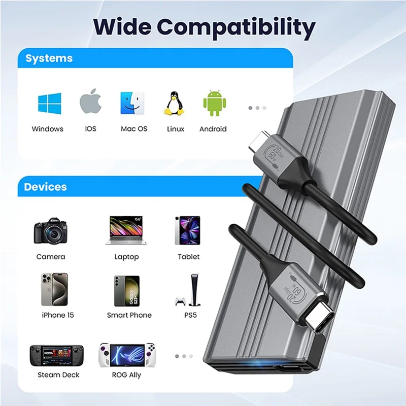 UC-145-20G RTL9220 Type-C USB3.2 USB4 20Gbps to M-Key M.2 NGFF NVME SATA SSD PCBA Enclosure