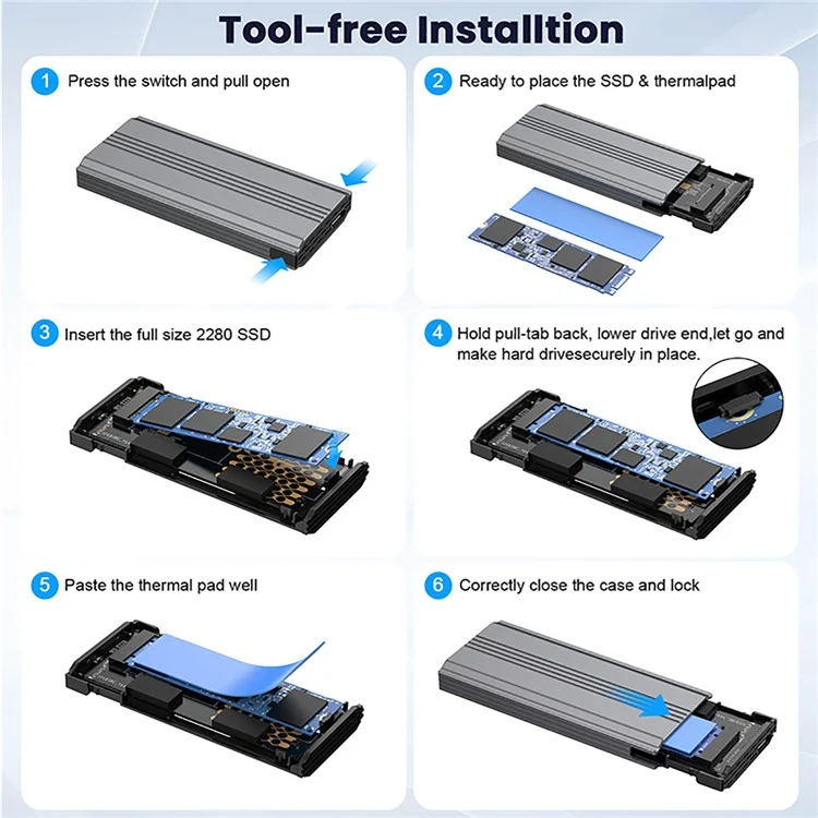 UC-145-20G RTL9220 Type-C USB3.2 USB4 20Gbps to M-Key M.2 NGFF NVME SATA SSD PCBA Enclosure