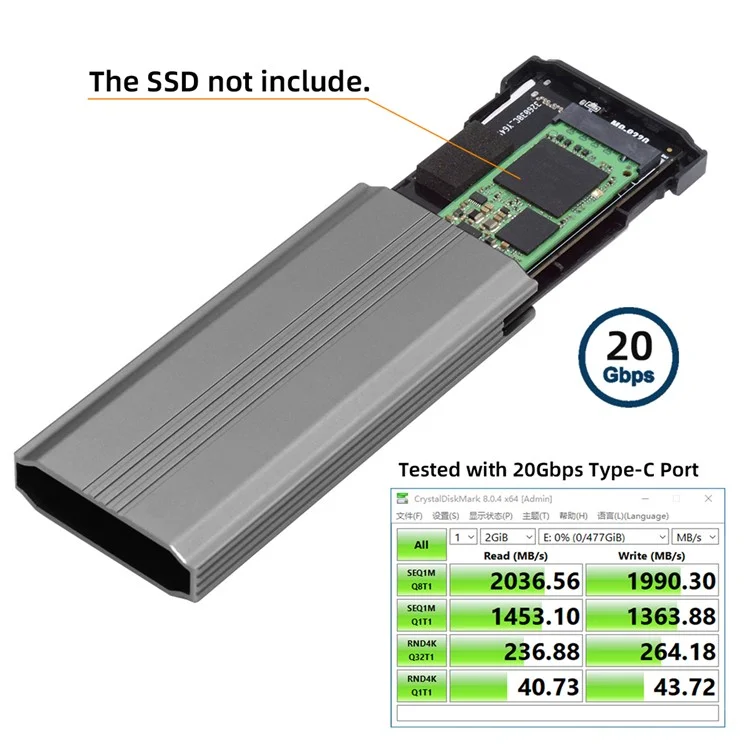 UC-145-20G RTL9220 Type-C USB3.2 USB4 20Gbps to M-Key M.2 NGFF NVME SATA SSD PCBA Enclosure