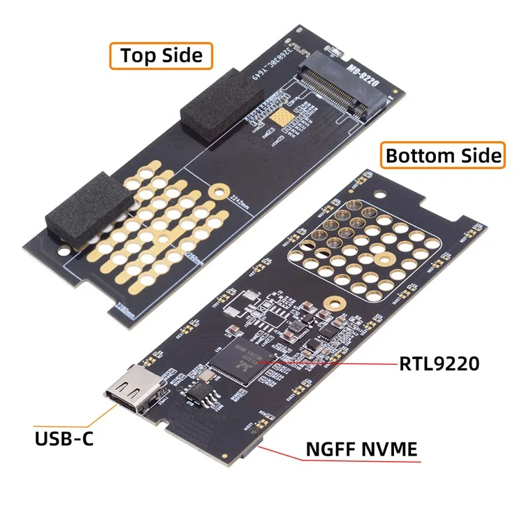 UC-145-20G RTL9220 Type-C USB3.2 USB4 20Gbps to M-Key M.2 NGFF NVME SATA SSD PCBA Enclosure