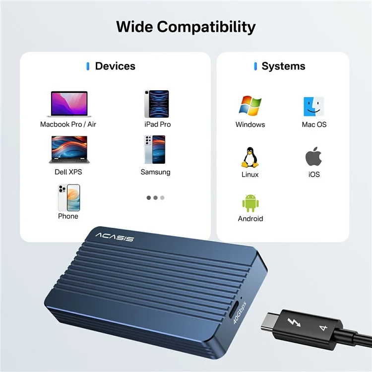 ACASIS TBU405 Air 40Gbps M.2 Nvme SSD Enclosure Compatible with Thunderbolt 4 / 3 USB4 for M-Key B+M 2280 SSD