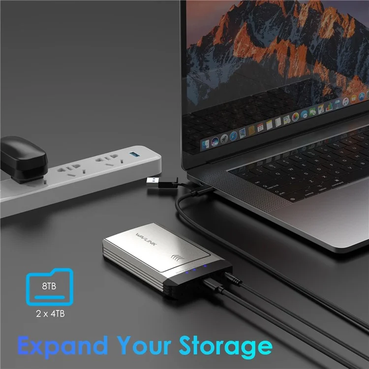 WAVLINK ST347 Dual Slot M.2 SSD Enclosure USB-C 3.2 Gen2 10Gbps One-Click Offline Clone For Data Migration  /  Backup - UK Plug