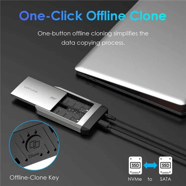 WAVLINK ST347 Dual Slot M.2 SSD Enclosure USB-C 3.2 Gen2 10Gbps One-Click Offline Clone For Data Migration  /  Backup - UK Plug
