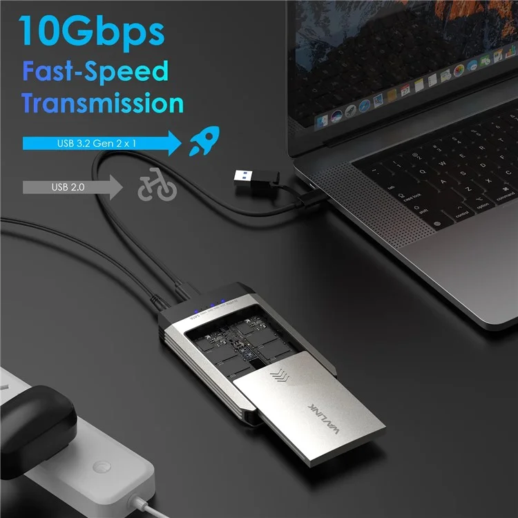 WAVLINK ST347 Dual Slot M.2 SSD Enclosure USB-C 3.2 Gen2 10Gbps One-Click Offline Clone For Data Migration  /  Backup - UK Plug