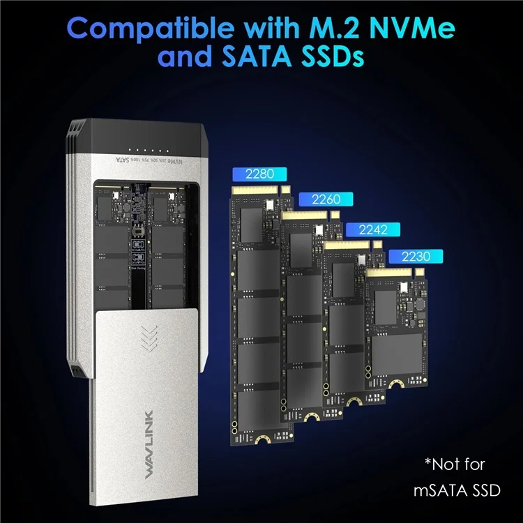WAVLINK ST347 Dual Slot M.2 SSD Enclosure USB-C 3.2 Gen2 10Gbps One-Click Offline Clone For Data Migration  /  Backup - UK Plug