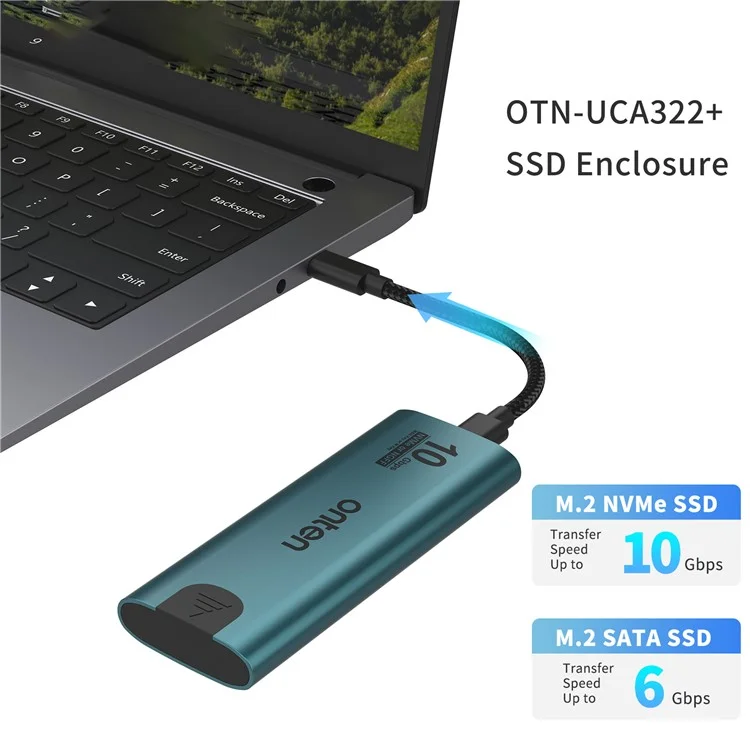 ONTEN UCA322+ Carcasa USB 3.2 Gen 2 Tipo C de 10 Gbps para SSD M.2 Nvme NGFF compatible con Windows, Mac, Linux y Android