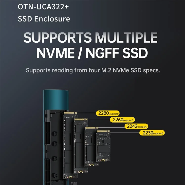 ONTEN UCA322+ Carcasa USB 3.2 Gen 2 Tipo C de 10 Gbps para SSD M.2 Nvme NGFF compatible con Windows, Mac, Linux y Android