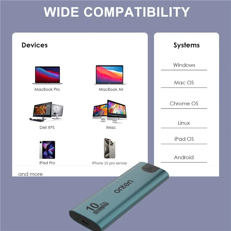 ONTEN UCA322+ Carcasa USB 3.2 Gen 2 Tipo C de 10 Gbps para SSD M.2 Nvme NGFF compatible con Windows, Mac, Linux y Android