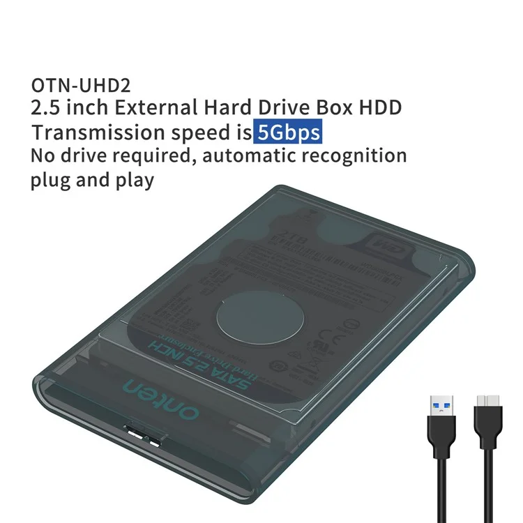 ONTEN UHD2 Внешний корпус для жесткого диска 2,5 дюйма, подключи и используй, USB 3.0, скорость передачи до 5 Гбит/с