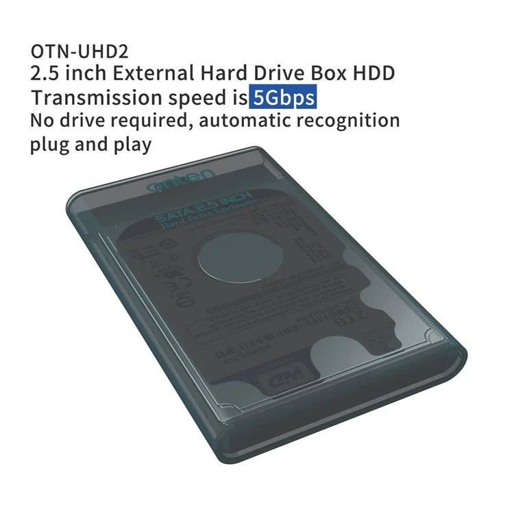 ONTEN UHD2 Внешний корпус для жесткого диска 2,5 дюйма, подключи и используй, USB 3.0, скорость передачи до 5 Гбит/с