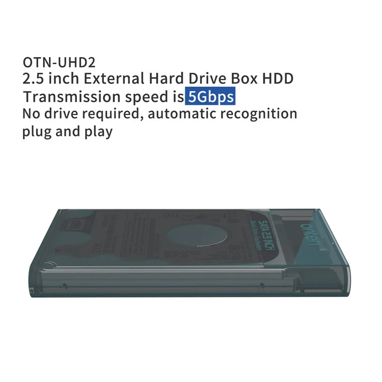ONTEN UHD2 Внешний корпус для жесткого диска 2,5 дюйма, подключи и используй, USB 3.0, скорость передачи до 5 Гбит/с