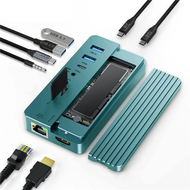 ONTEN OTN-UC966 10 in 1 USB-C Hub M.2 SSD Enclosure 10Gbps High-Speed Data Transfer Docking Station