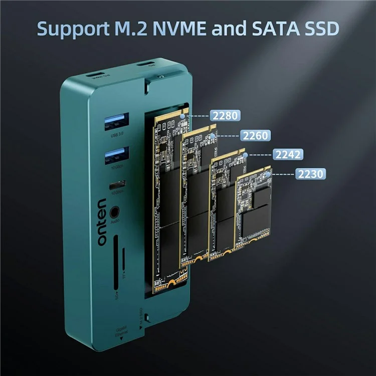 ONTEN OTN-UC966 10 in 1 USB-C Hub M.2 SSD Enclosure 10Gbps High-Speed Data Transfer Docking Station
