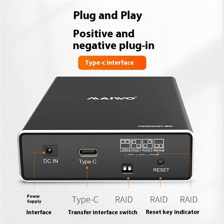 MAIWO K25272C 2.5 Inch Dual Bay External Hard Drive Enclosure RAID Array Box Type C 3.1 SSD Enclosure